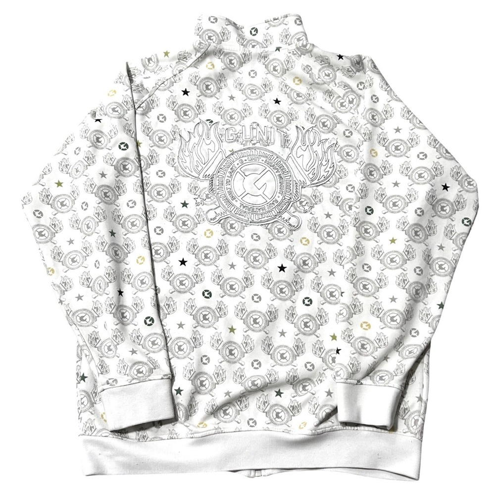 Vintage G-Unit Full Zip Track Jacket White All Over Print Logo Mens L 50 Cent - Picture 3 of 9